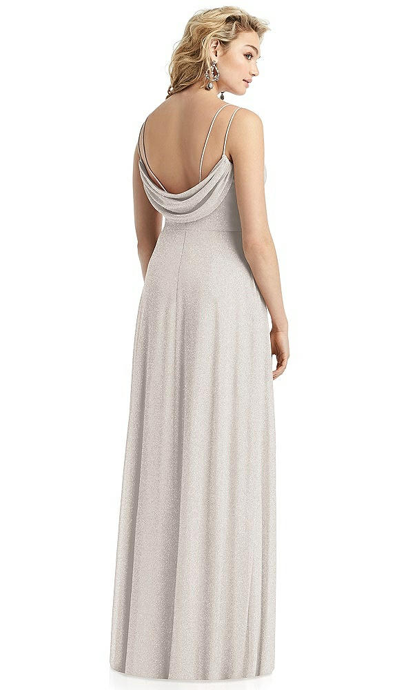 Back View - Taupe Silver Shimmer Side Slit Cowl-Back Gown