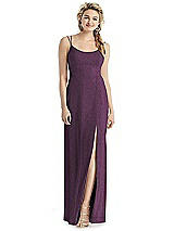 Front View Thumbnail - Aubergine Silver Shimmer Side Slit Cowl-Back Gown