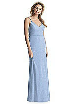 Front View Thumbnail - Cloudy Silver V-Neck Cowl-Back Shimmer Trumpet Gown