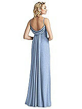 Rear View Thumbnail - Cloudy Silver V-Neck Cowl-Back Shimmer Trumpet Gown