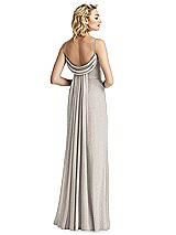 Rear View Thumbnail - Taupe Silver V-Neck Cowl-Back Shimmer Trumpet Gown
