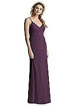 Front View Thumbnail - Aubergine Silver V-Neck Cowl-Back Shimmer Trumpet Gown