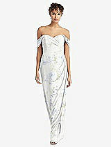 Front View Thumbnail - Bleu Garden Draped Off-the-Shoulder Maxi Dress with Shirred Streamer