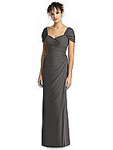 Alt View 1 Thumbnail - Caviar Gray Draped Off-the-Shoulder Maxi Dress with Shirred Streamer