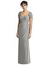 Alt View 1 Thumbnail - Chelsea Gray Draped Off-the-Shoulder Maxi Dress with Shirred Streamer