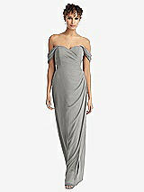 Front View Thumbnail - Chelsea Gray Draped Off-the-Shoulder Maxi Dress with Shirred Streamer