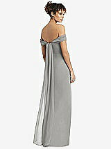 Rear View Thumbnail - Chelsea Gray Draped Off-the-Shoulder Maxi Dress with Shirred Streamer