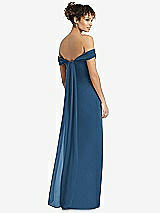 Rear View Thumbnail - Dusk Blue Draped Off-the-Shoulder Maxi Dress with Shirred Streamer