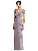 Alt View 1 Thumbnail - Lilac Dusk Draped Off-the-Shoulder Maxi Dress with Shirred Streamer