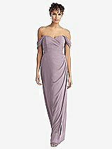 Front View Thumbnail - Lilac Dusk Draped Off-the-Shoulder Maxi Dress with Shirred Streamer