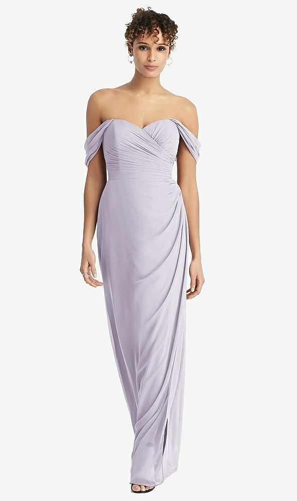 Front View - Moondance Draped Off-the-Shoulder Maxi Dress with Shirred Streamer