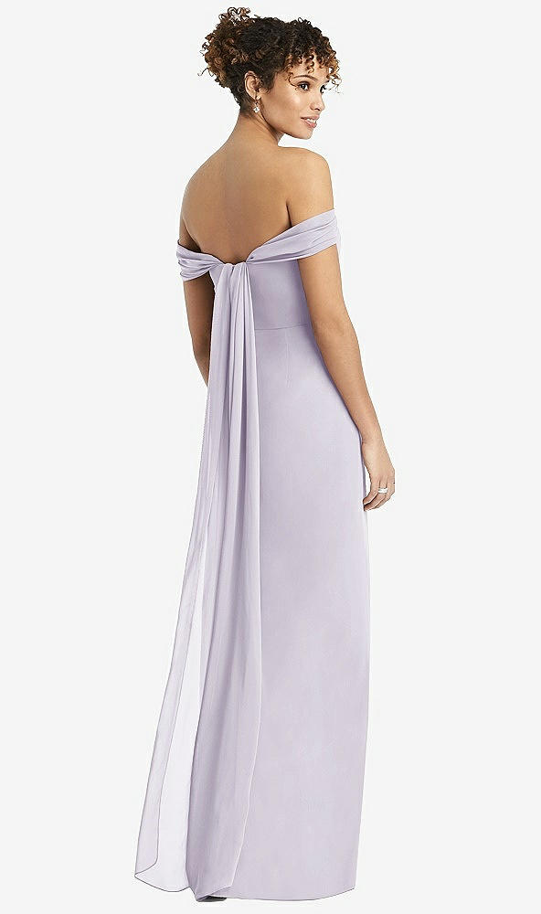 Back View - Moondance Draped Off-the-Shoulder Maxi Dress with Shirred Streamer