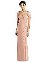Alt View 1 Thumbnail - Pale Peach Draped Off-the-Shoulder Maxi Dress with Shirred Streamer