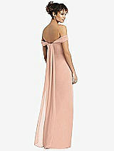 Rear View Thumbnail - Pale Peach Draped Off-the-Shoulder Maxi Dress with Shirred Streamer