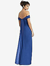 Rear View Thumbnail - Classic Blue Draped Off-the-Shoulder Maxi Dress with Shirred Streamer