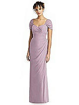 Alt View 1 Thumbnail - Suede Rose Draped Off-the-Shoulder Maxi Dress with Shirred Streamer