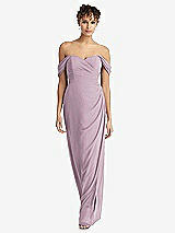 Front View Thumbnail - Suede Rose Draped Off-the-Shoulder Maxi Dress with Shirred Streamer