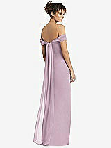 Rear View Thumbnail - Suede Rose Draped Off-the-Shoulder Maxi Dress with Shirred Streamer