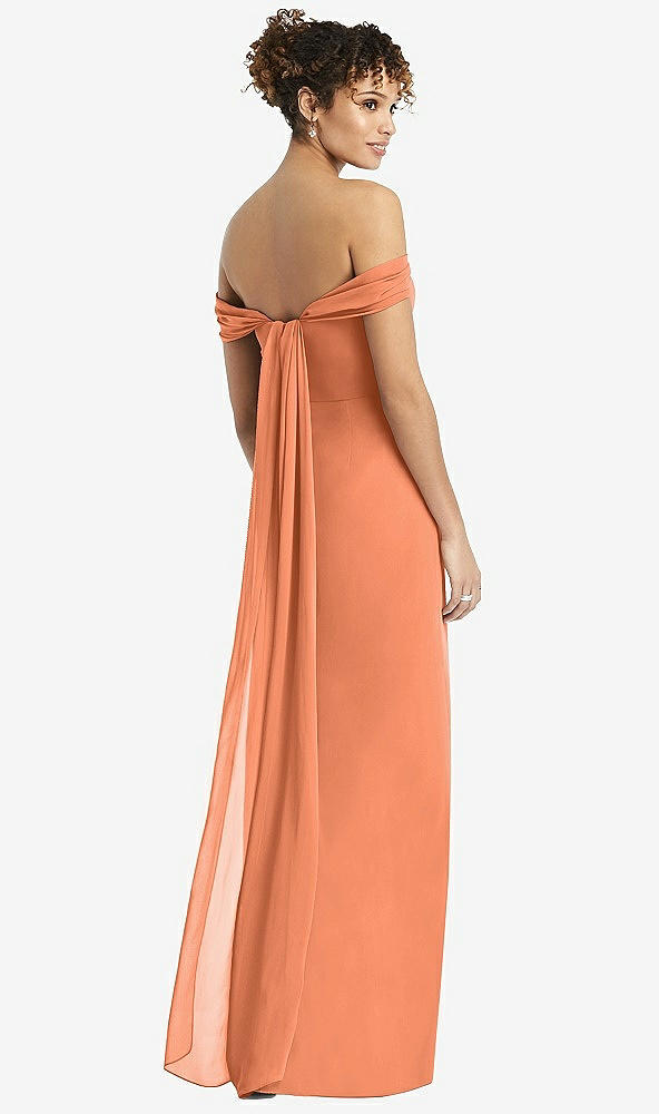Back View - Sweet Melon Draped Off-the-Shoulder Maxi Dress with Shirred Streamer