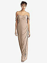 Front View Thumbnail - Topaz Draped Off-the-Shoulder Maxi Dress with Shirred Streamer