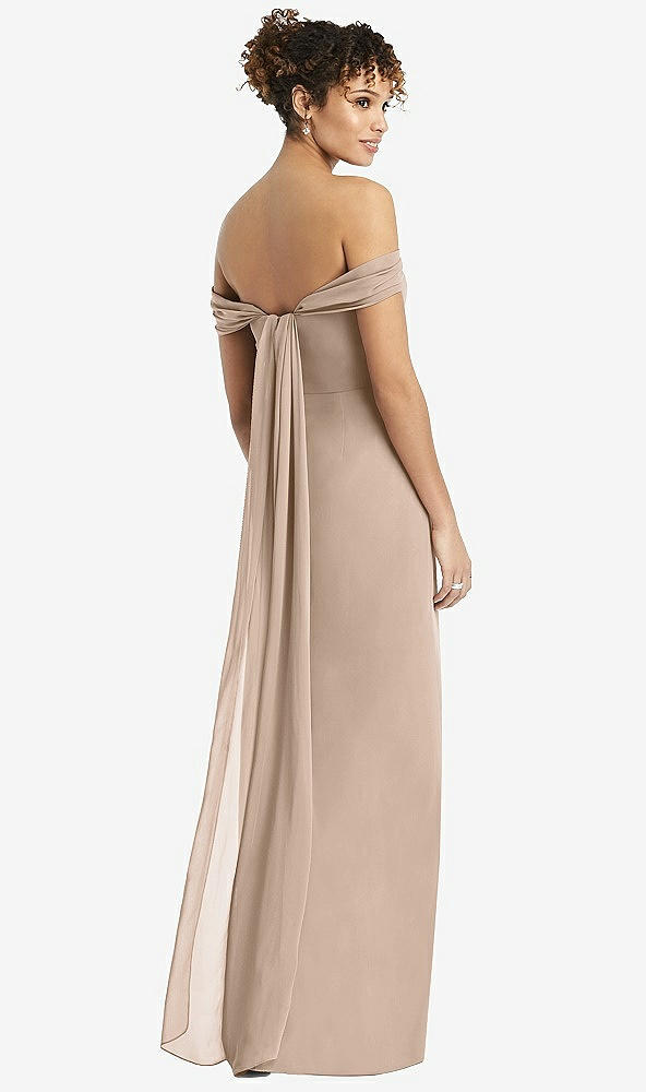 Back View - Topaz Draped Off-the-Shoulder Maxi Dress with Shirred Streamer