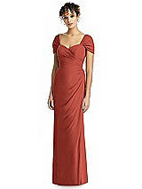Alt View 1 Thumbnail - Amber Sunset Draped Off-the-Shoulder Maxi Dress with Shirred Streamer