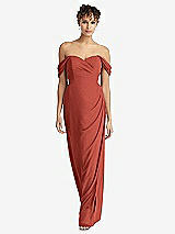 Front View Thumbnail - Amber Sunset Draped Off-the-Shoulder Maxi Dress with Shirred Streamer