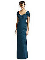 Alt View 1 Thumbnail - Atlantic Blue Draped Off-the-Shoulder Maxi Dress with Shirred Streamer