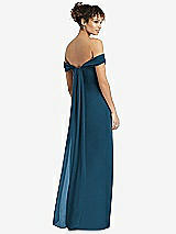 Rear View Thumbnail - Atlantic Blue Draped Off-the-Shoulder Maxi Dress with Shirred Streamer