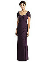 Alt View 1 Thumbnail - Aubergine Draped Off-the-Shoulder Maxi Dress with Shirred Streamer