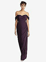 Front View Thumbnail - Aubergine Draped Off-the-Shoulder Maxi Dress with Shirred Streamer