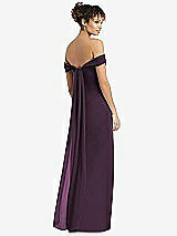 Rear View Thumbnail - Aubergine Draped Off-the-Shoulder Maxi Dress with Shirred Streamer
