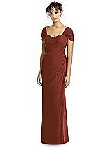 Alt View 1 Thumbnail - Auburn Moon Draped Off-the-Shoulder Maxi Dress with Shirred Streamer