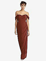 Front View Thumbnail - Auburn Moon Draped Off-the-Shoulder Maxi Dress with Shirred Streamer