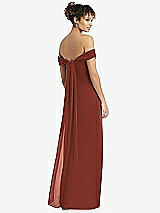 Rear View Thumbnail - Auburn Moon Draped Off-the-Shoulder Maxi Dress with Shirred Streamer