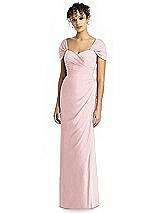 Alt View 1 Thumbnail - Ballet Pink Draped Off-the-Shoulder Maxi Dress with Shirred Streamer