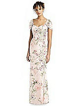 Alt View 1 Thumbnail - Blush Garden Draped Off-the-Shoulder Maxi Dress with Shirred Streamer
