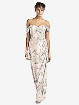 Front View Thumbnail - Blush Garden Draped Off-the-Shoulder Maxi Dress with Shirred Streamer