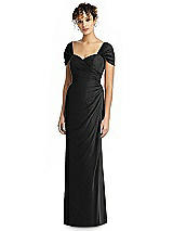 Alt View 1 Thumbnail - Black Draped Off-the-Shoulder Maxi Dress with Shirred Streamer