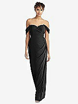 Front View Thumbnail - Black Draped Off-the-Shoulder Maxi Dress with Shirred Streamer