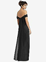 Rear View Thumbnail - Black Draped Off-the-Shoulder Maxi Dress with Shirred Streamer