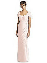 Alt View 1 Thumbnail - Blush Draped Off-the-Shoulder Maxi Dress with Shirred Streamer