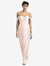 Front View Thumbnail - Blush Draped Off-the-Shoulder Maxi Dress with Shirred Streamer