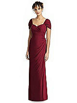 Alt View 1 Thumbnail - Burgundy Draped Off-the-Shoulder Maxi Dress with Shirred Streamer