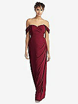 Front View Thumbnail - Burgundy Draped Off-the-Shoulder Maxi Dress with Shirred Streamer