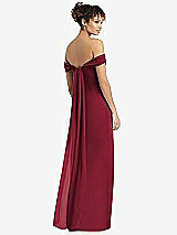 Rear View Thumbnail - Burgundy Draped Off-the-Shoulder Maxi Dress with Shirred Streamer