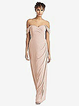 Front View Thumbnail - Cameo Draped Off-the-Shoulder Maxi Dress with Shirred Streamer