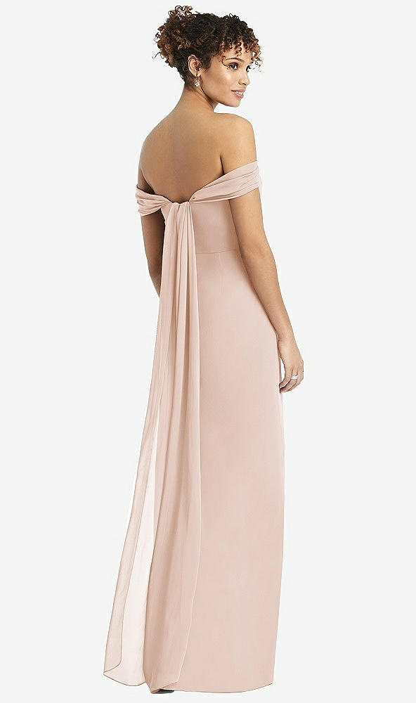 Back View - Cameo Draped Off-the-Shoulder Maxi Dress with Shirred Streamer