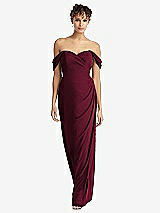 Front View Thumbnail - Cabernet Draped Off-the-Shoulder Maxi Dress with Shirred Streamer
