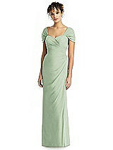 Alt View 1 Thumbnail - Celadon Draped Off-the-Shoulder Maxi Dress with Shirred Streamer